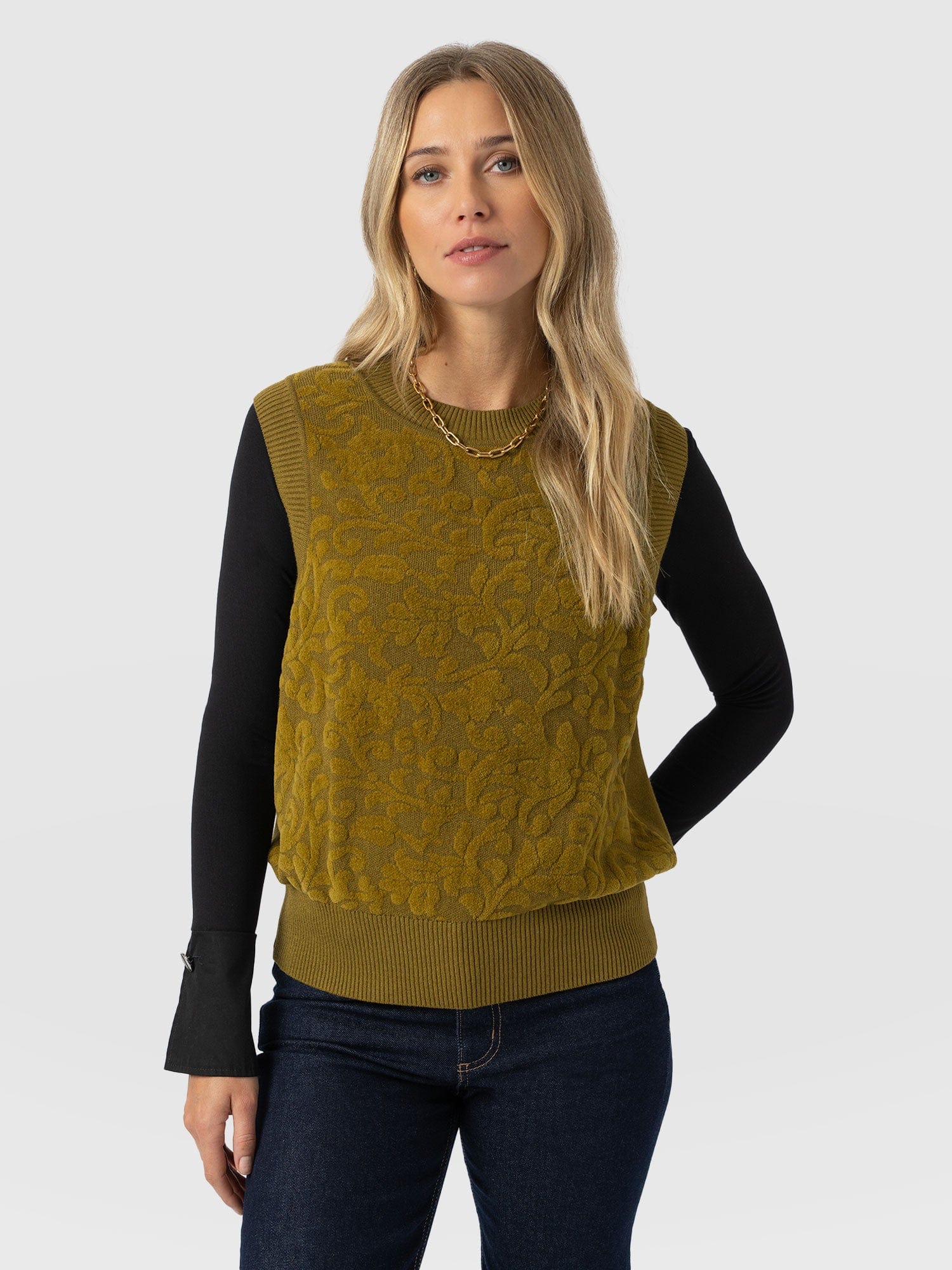 Wren Sleeveless Knit Olive - Women's Vests | Saint + Sofia® EU